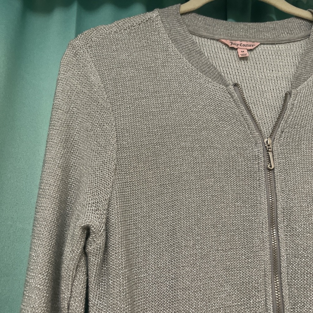 Juicy Couture Gray and silver metallic zip up sweatshirt with pockets size: M